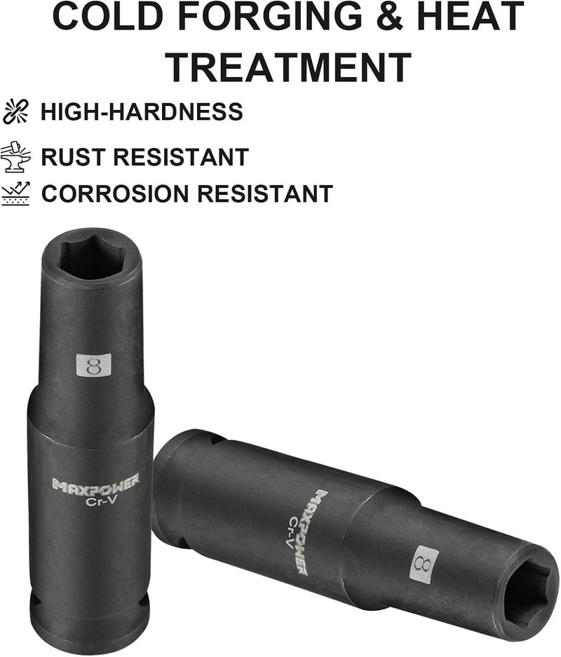 Max Power 3/8 Inch Drive 8 mm Deep Impact Socket, Made with Heat-Treated Chrome Vanadium Steel, Durable Impact Socket with 6-Point Design, SAE - Image 4